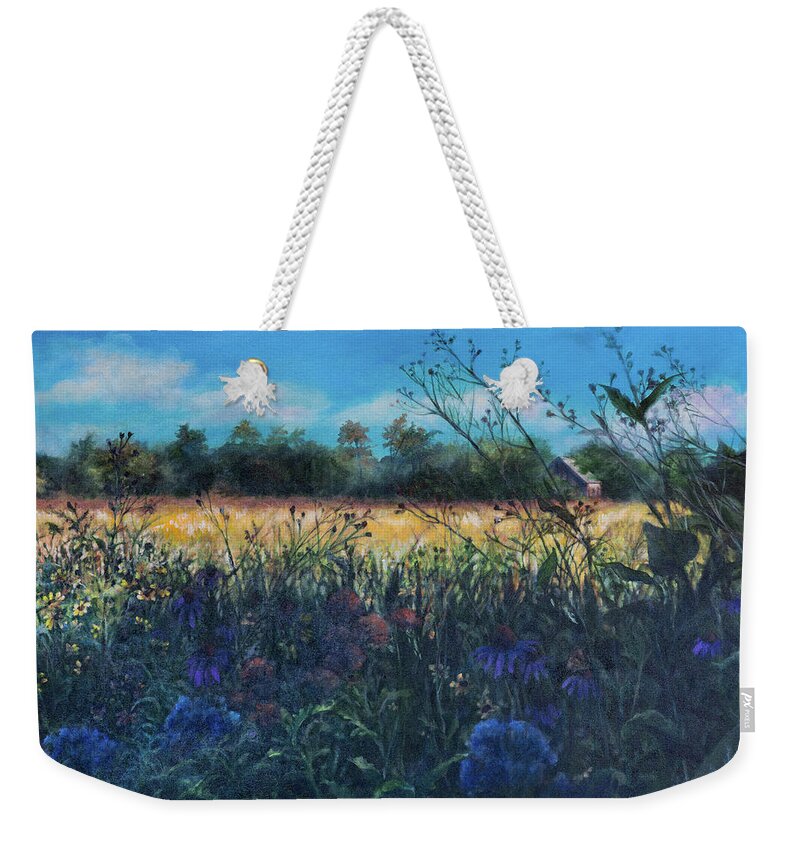 Weeds Weekender Tote Bag featuring the painting Buckeye Woods, Late Summer by Carol Klingel
