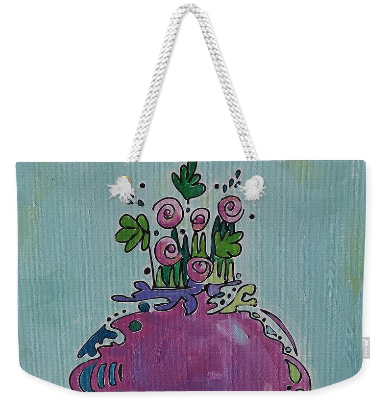 Pink Weekender Tote Bag featuring the painting Bud Vase PINK by Sheila Romard