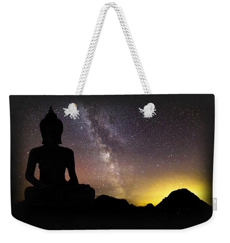 Buddha Weekender Tote Bag featuring the mixed media Buddha Against Night Sky by Nancy Ayanna Wyatt