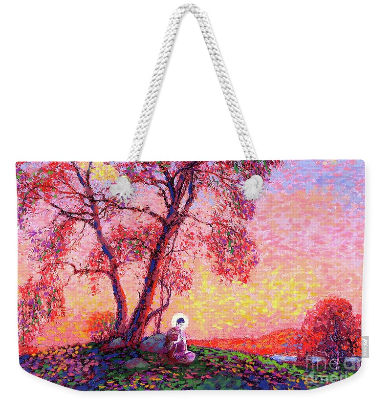 Meditation Weekender Tote Bag featuring the painting Buddha Blessing by Jane Small