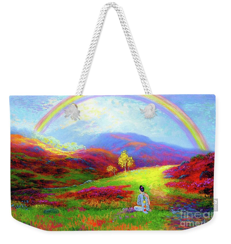  Meditation Weekender Tote Bag featuring the painting Buddha Chakra Rainbow Meditation by Jane Small