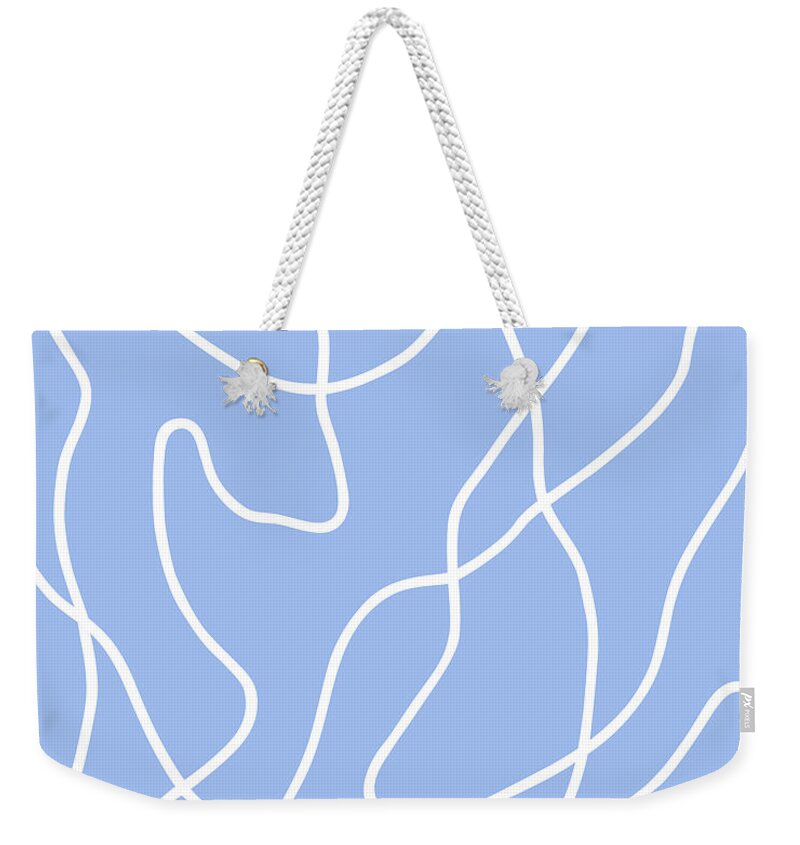 Nikita Coulombe Weekender Tote Bag featuring the painting Buddha's Hand II white line on periwinkle background by Nikita Coulombe