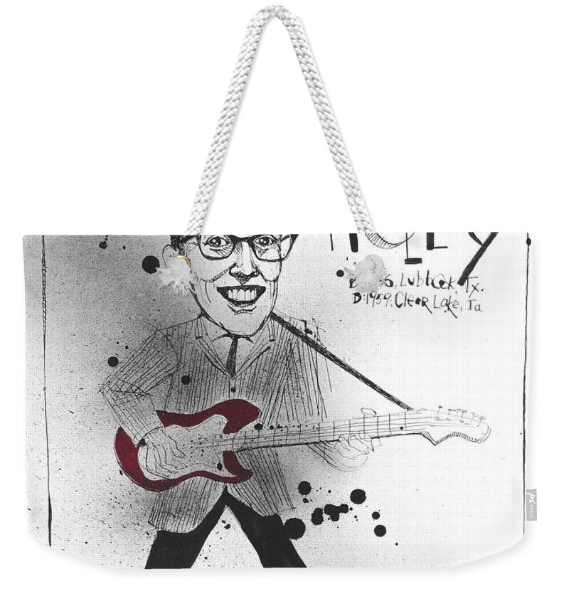  Weekender Tote Bag featuring the drawing Buddy Holly by Phil Mckenney