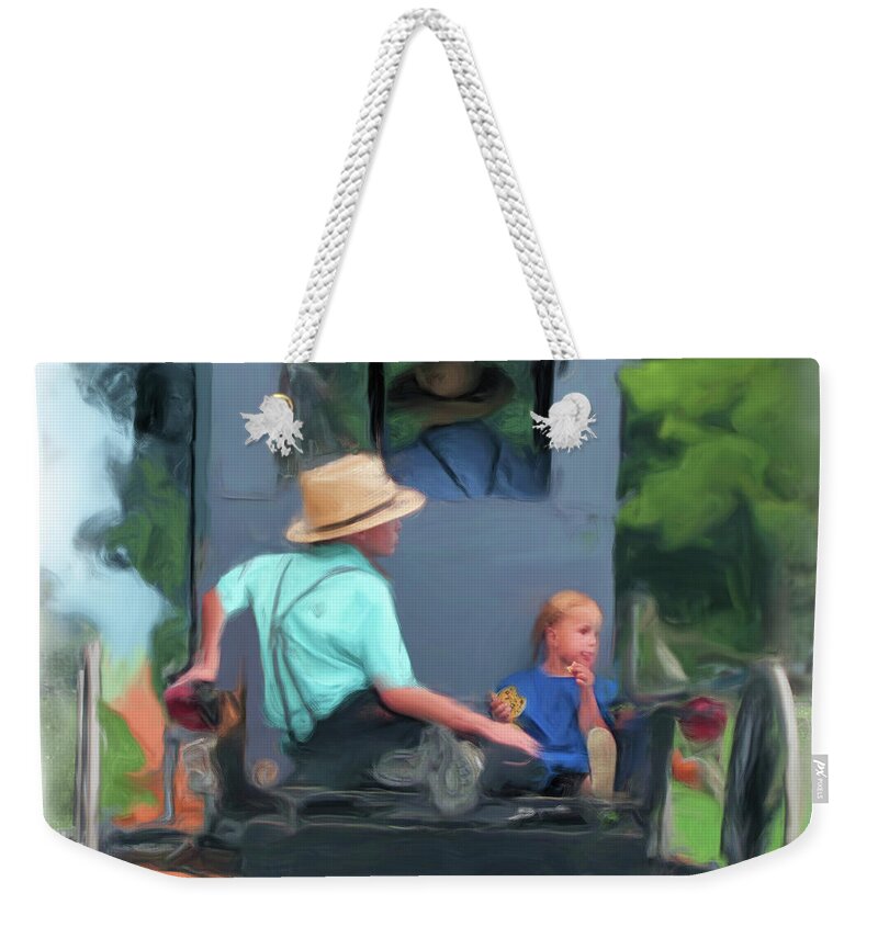 Amish Weekender Tote Bag featuring the painting Buggy Travel by Joel Smith