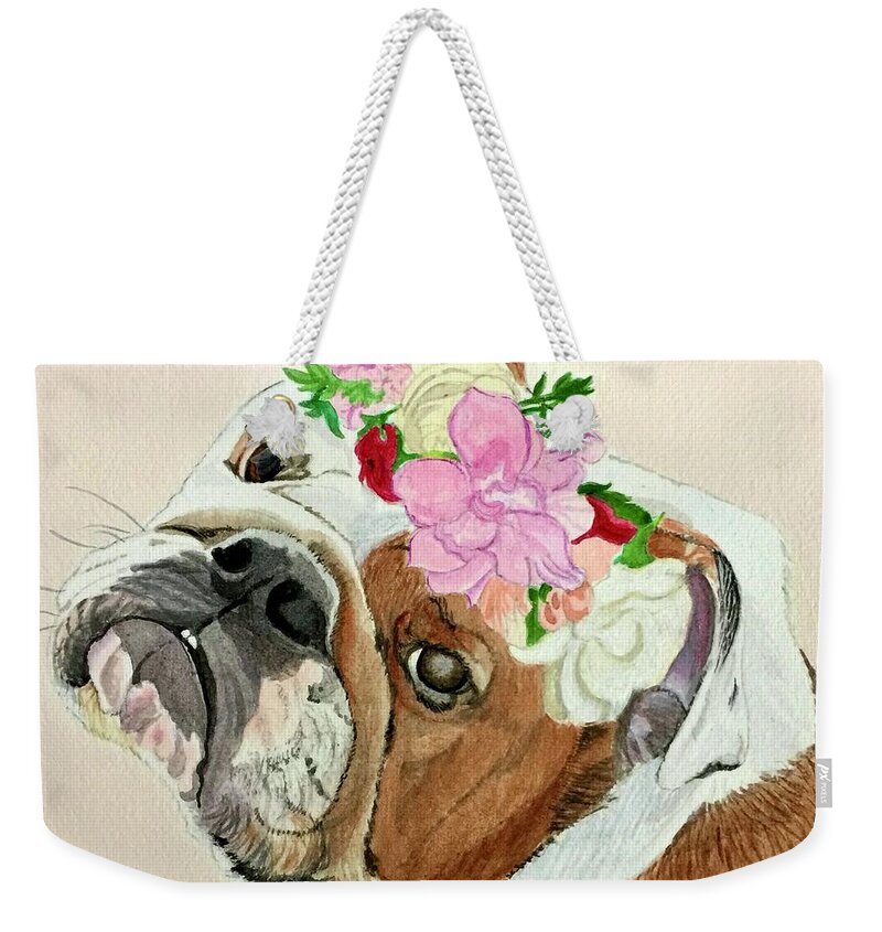 Bulldog Weekender Tote Bag featuring the painting Bulldog Bridesmaid by Sonja Jones