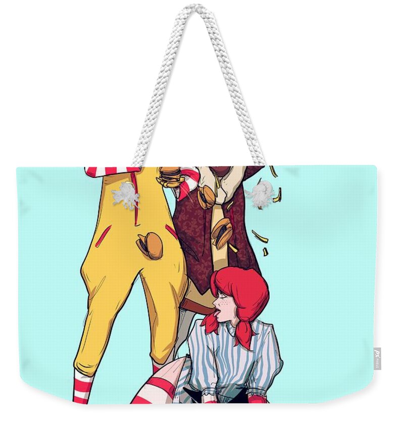 Mcdonalds Weekender Tote Bag featuring the drawing Burgers and Fries by Ludwig Van Bacon