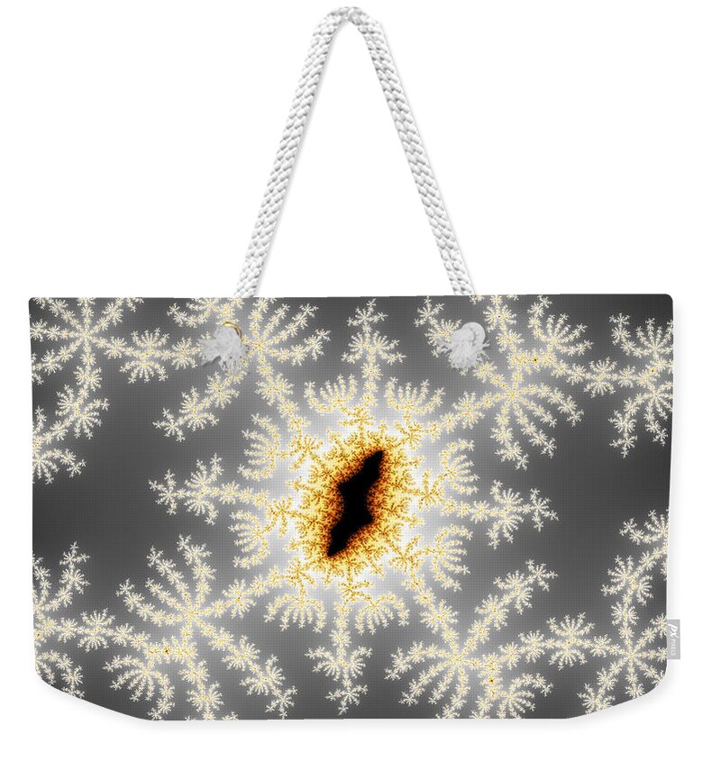 Burning Snow Weekender Tote Bag featuring the digital art Burning Snow Fractal by Ally White