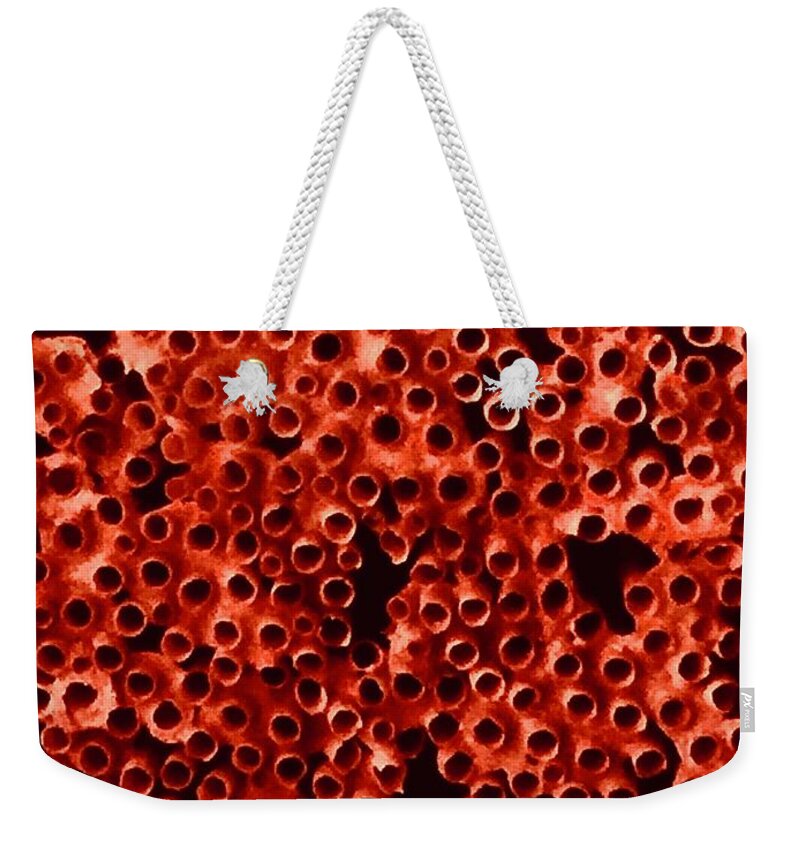 Red Weekender Tote Bag featuring the photograph Burst Bubbles by Kerry Obrist