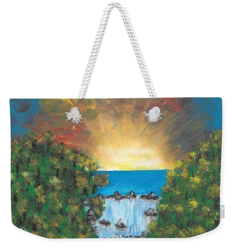 Sunrise Weekender Tote Bag featuring the painting Burst of Sunshine by Esoteric Gardens KN