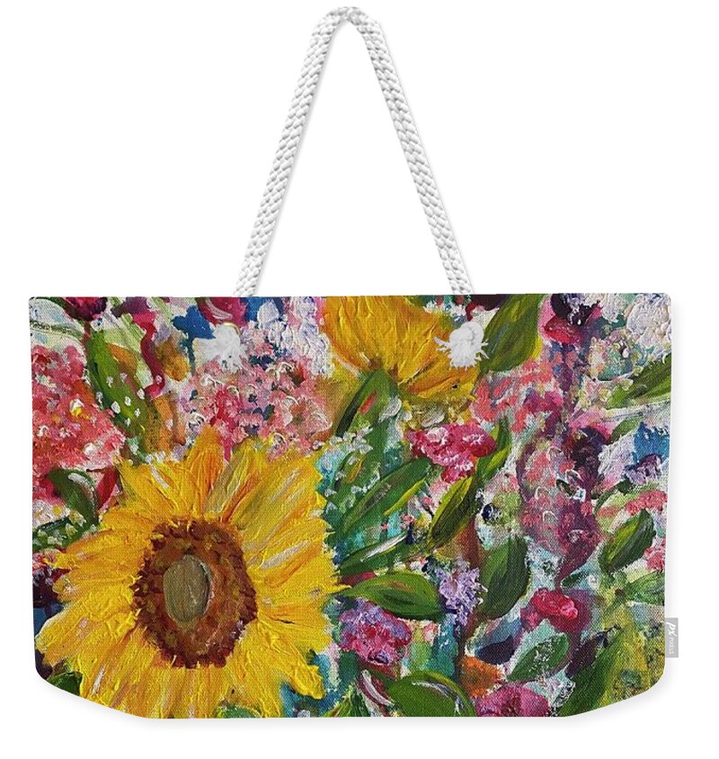 Flowers Weekender Tote Bag featuring the painting Bursting with Joy by Kathy Bee