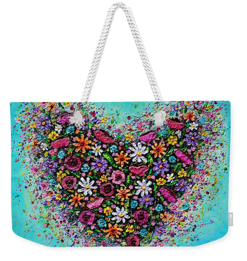 Heart Weekender Tote Bag featuring the painting Bursting with Love by Amanda Dagg