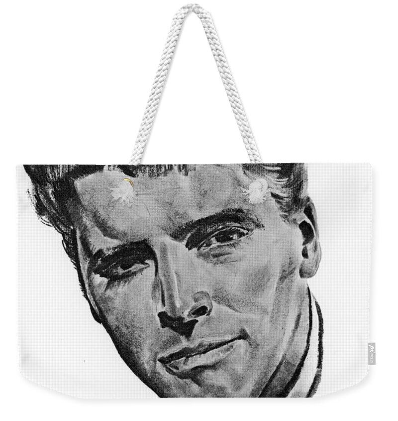 Burt Lancaster Weekender Tote Bag featuring the drawing Burt Lancaster by Volpe by Movie World Posters