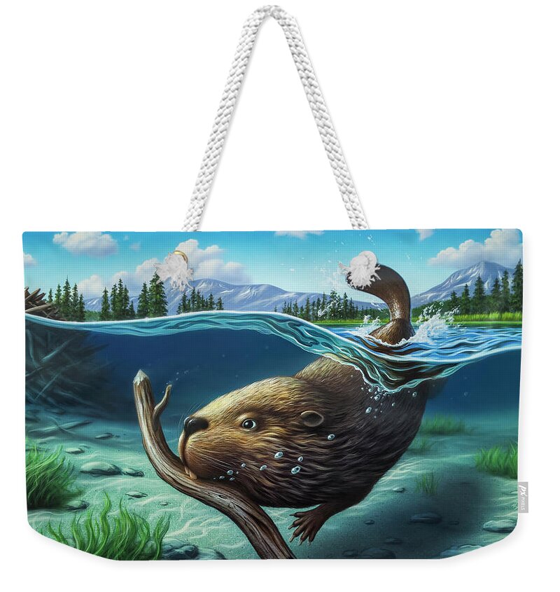 Beaver Weekender Tote Bag featuring the painting Busy Beaver by Jerry LoFaro
