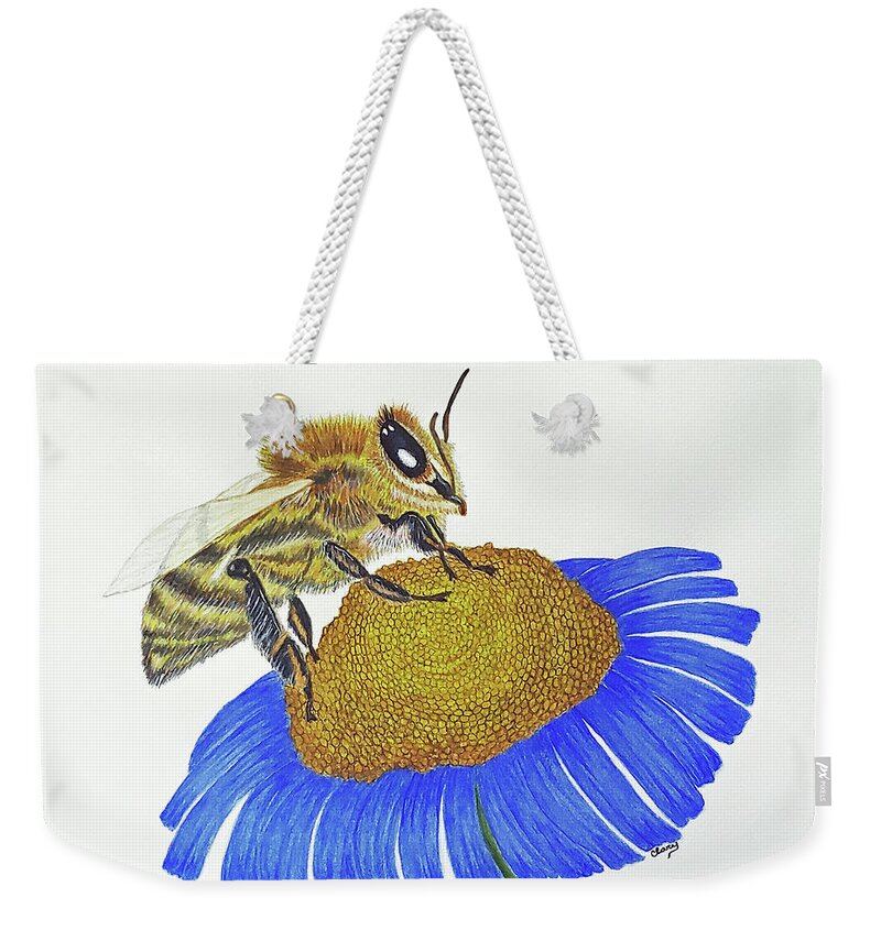 Bee Weekender Tote Bag featuring the painting Busy Bee by Linda Clary