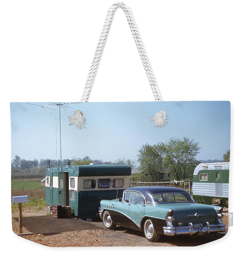 Buick Weekender Tote Bag featuring the photograph Butler Family Buick 1957 by Jeremy Butler