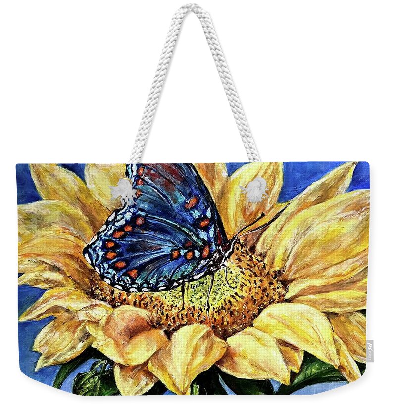 Nature Weekender Tote Bag featuring the painting Butterflies are Blue by Karen Needle