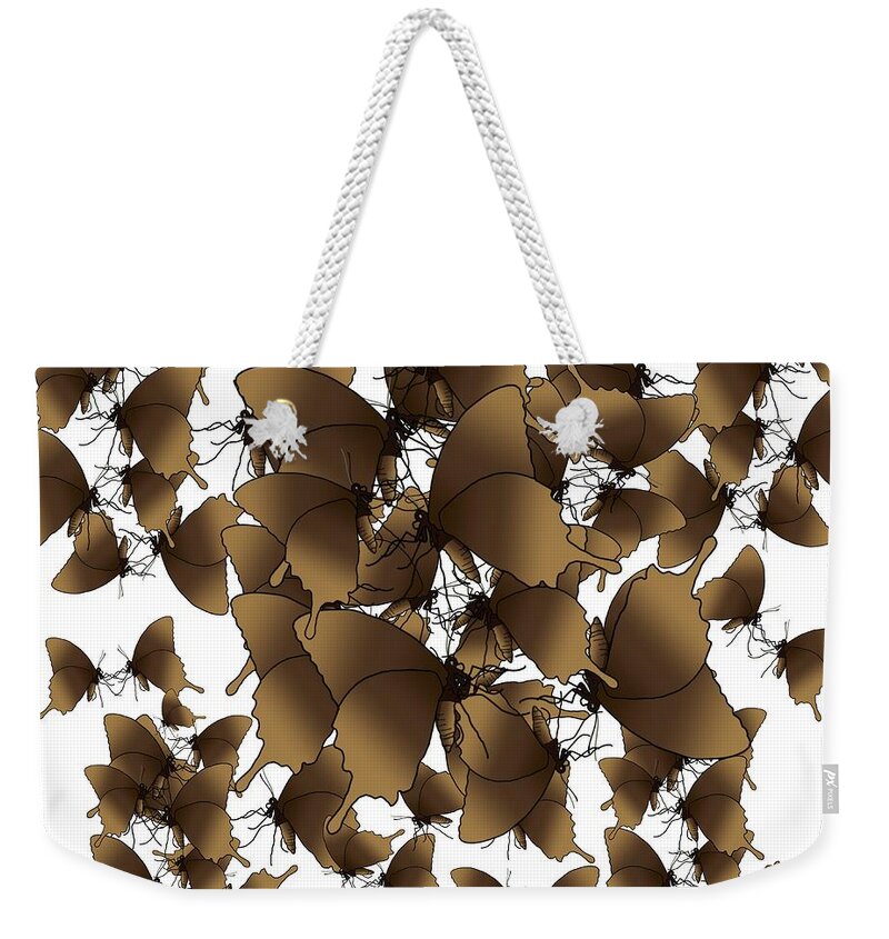 Ulysses Weekender Tote Bag featuring the drawing Butterflies Brown on white by Joan Stratton