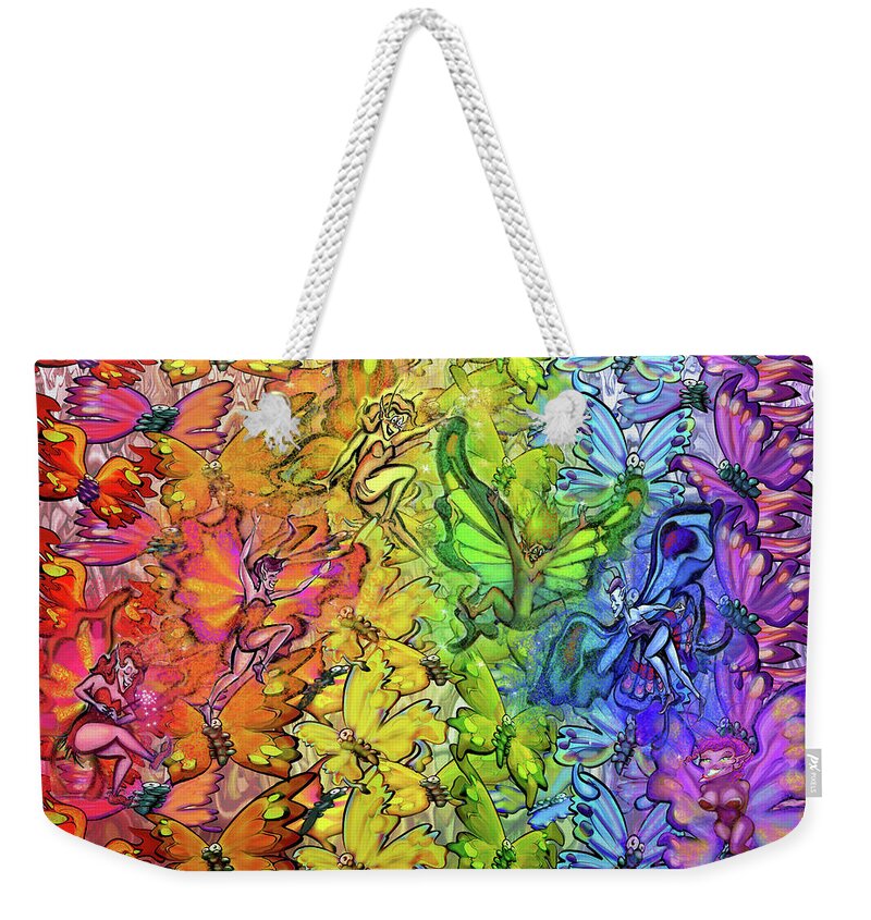 Butterfly Weekender Tote Bag featuring the digital art Butterflies Faeries Rainbow by Kevin Middleton