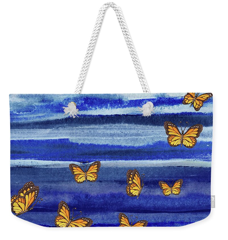 Butterflies Weekender Tote Bag featuring the painting Butterflies Flying In The Sky Watercolor by Irina Sztukowski
