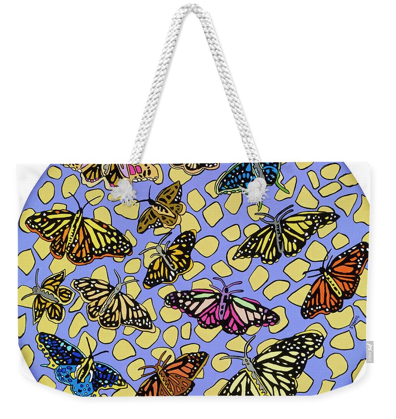 Butterfly Butterflies Pop Art Weekender Tote Bag featuring the painting Butterflies by Mike Stanko