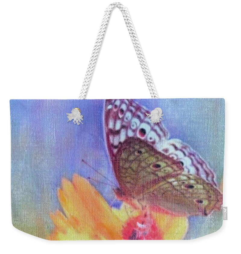 Butterfly Weekender Tote Bag featuring the painting Butterfly Kisses by Cara Frafjord