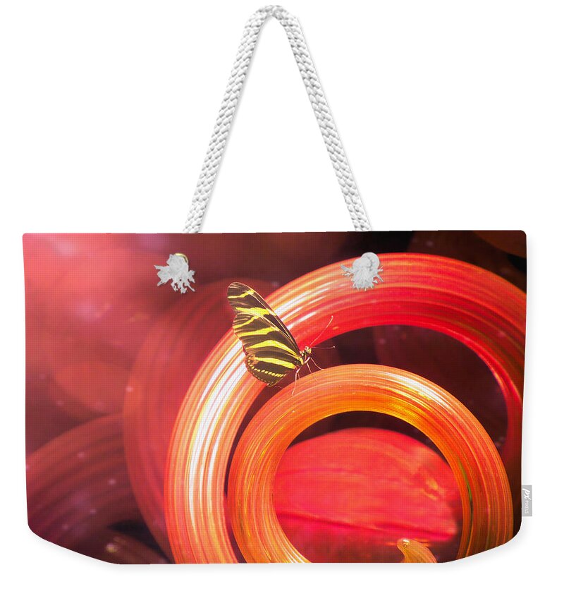 Glass Sculpture Weekender Tote Bag featuring the photograph Butterfly on Chihuly Glass Sculpture by Susan Hope Finley