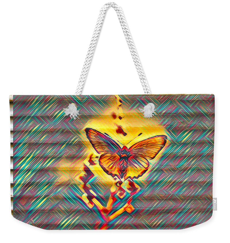 Butterfly Weekender Tote Bag featuring the digital art Butterfly On Covering by Steven Parker