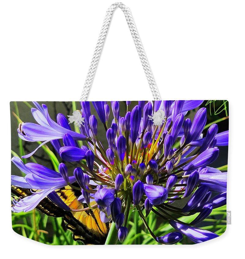 Butterfly Weekender Tote Bag featuring the photograph Butterlfy Inside A Flower by DC Langer