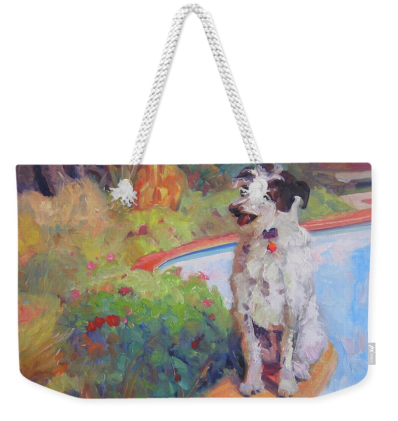 Dog Weekender Tote Bag featuring the painting By the Pool by John McCormick