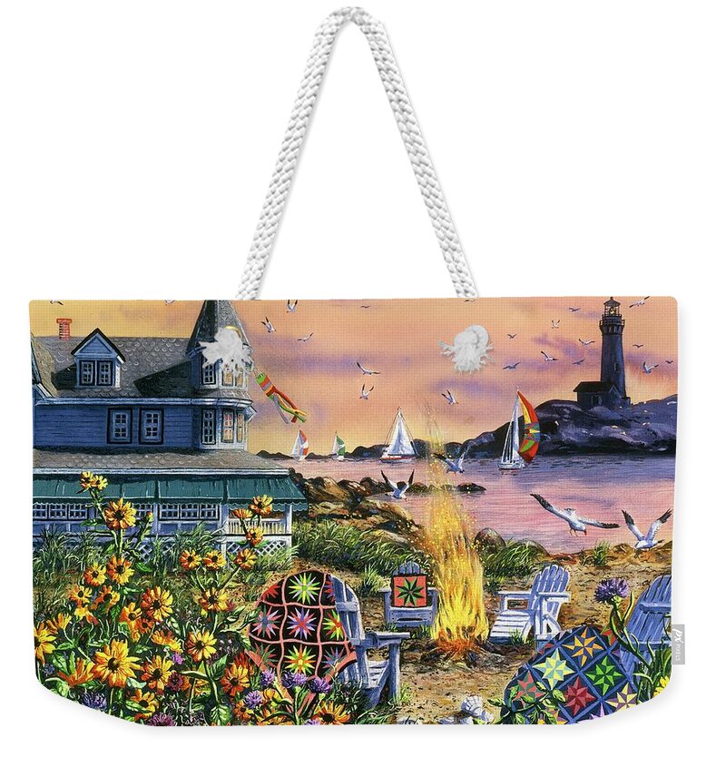 Victorian Home Weekender Tote Bag featuring the painting By the Sea by Diane Phalen