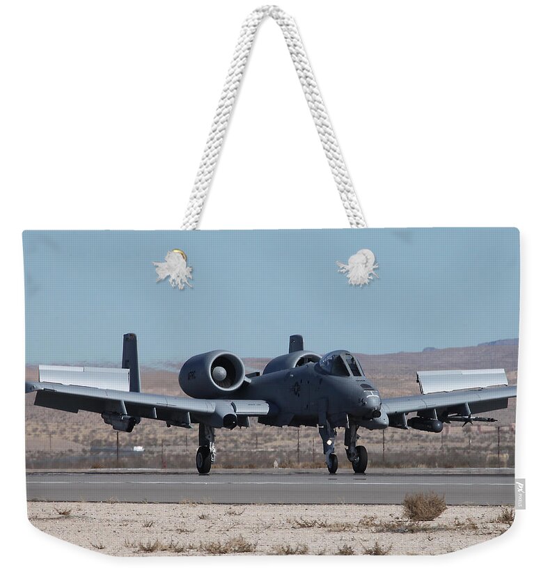Warthog Weekender Tote Bag featuring the photograph C AFRC A-10 Warthog Recovering to Nellis AFB by Custom Aviation Art