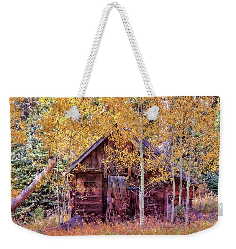 Cabin Weekender Tote Bag featuring the photograph Cabin in the Forest by Bob Falcone