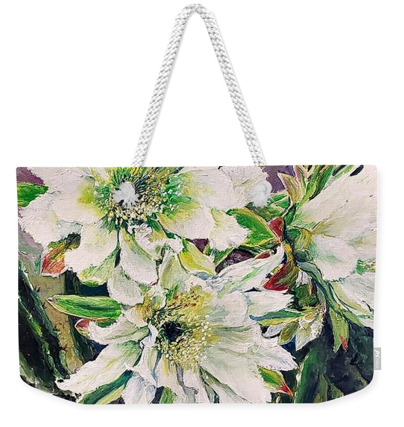 Cactus Weekender Tote Bag featuring the painting Cactus Flowers by Merana Cadorette