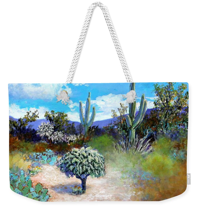 Tucson Weekender Tote Bag featuring the painting Cactus Landscape by M Diane Bonaparte
