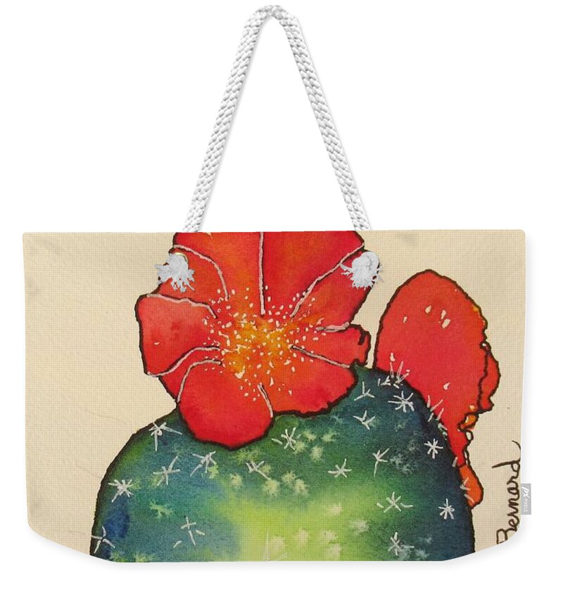 Succulent Weekender Tote Bag featuring the painting Cactus Rose 2 by Dale Bernard
