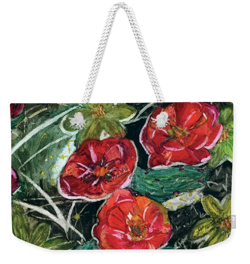 Cactus Weekender Tote Bag featuring the painting Cactus Roses by Genevieve Holland