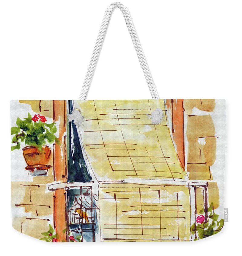 Impressionism Weekender Tote Bag featuring the painting Cadiz Balcony And Birdie by Pat Katz
