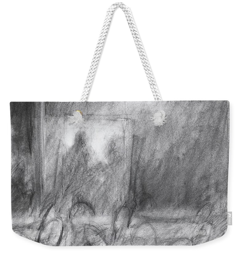 Interior Weekender Tote Bag featuring the drawing Cafe Interior by Lisa Tennant