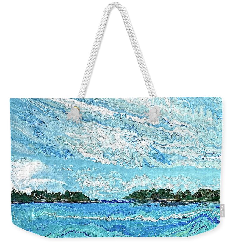 Seascape Weekender Tote Bag featuring the painting Calda Channel by Steve Shaw