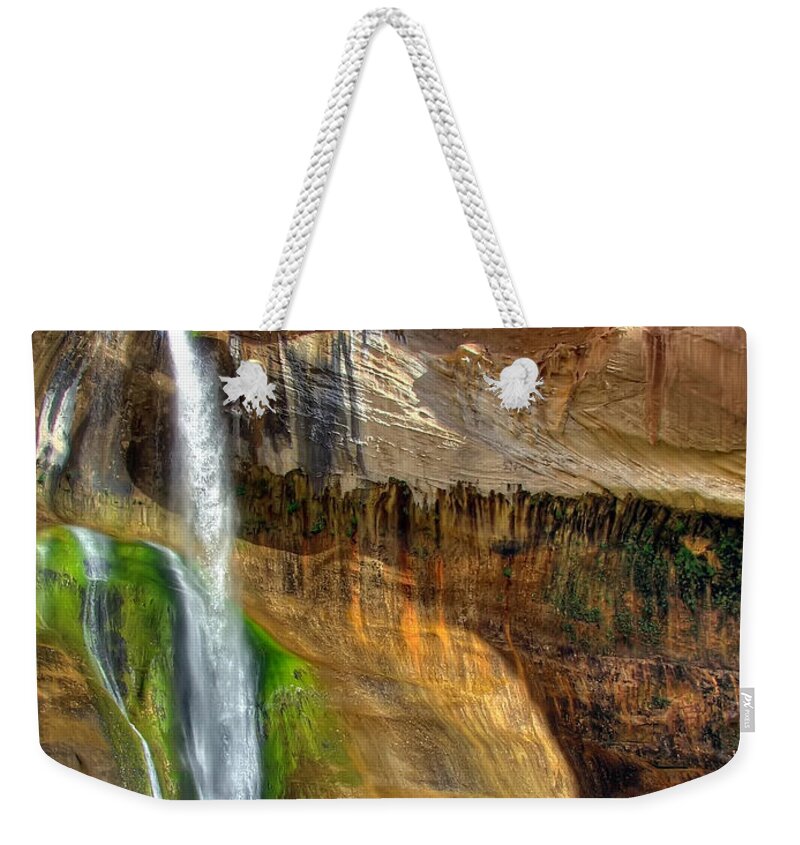Calf Creek Weekender Tote Bag featuring the photograph Calf Creek Falls by Farol Tomson