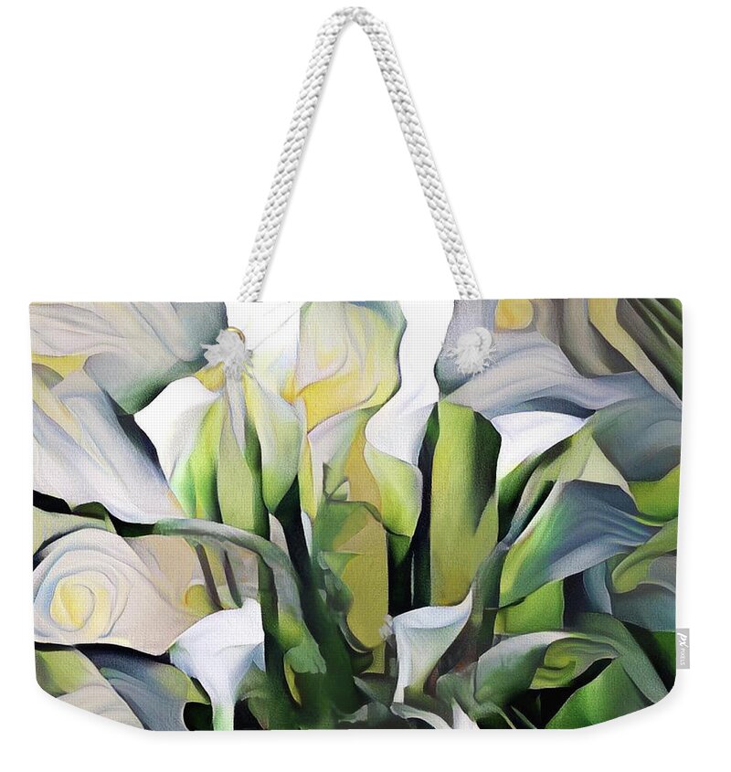 Calla Lilies Weekender Tote Bag featuring the digital art Calla Lilies Abstract by Peggy Collins