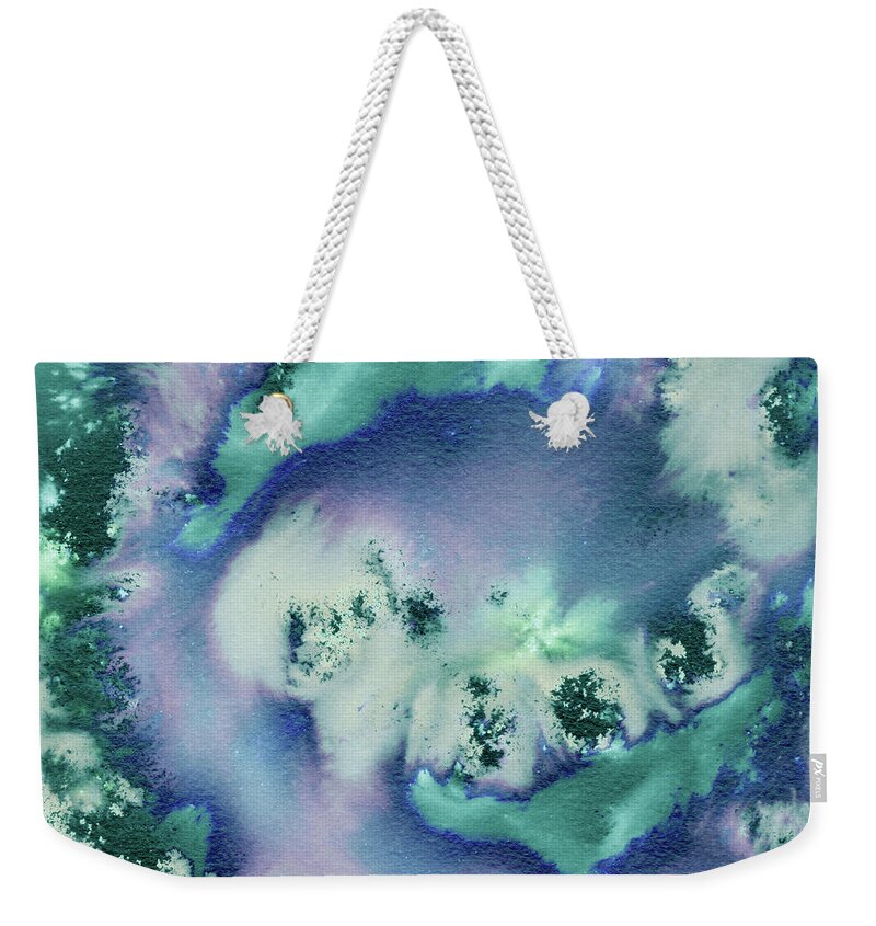 Abstract Watercolor Weekender Tote Bag featuring the painting Calm Cool Soft Abstract Splash Of Blue And Purple Watercolor by Irina Sztukowski