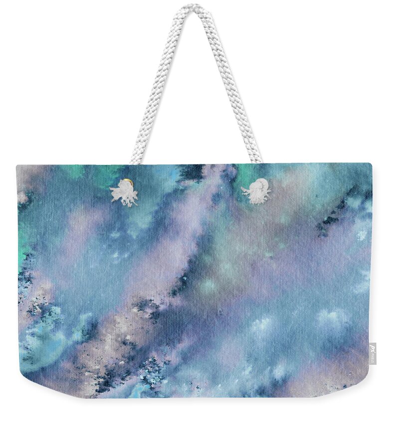 Abstract Watercolor Weekender Tote Bag featuring the painting Calm Cool Soft Blues Abstract Watercolor Splashes by Irina Sztukowski