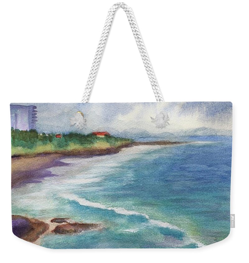 Sea Weekender Tote Bag featuring the painting Calming Coastline by Sue Carmony