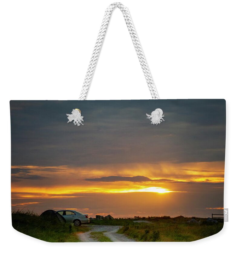 Tent Weekender Tote Bag featuring the photograph Camp in Fenit by Mark Callanan