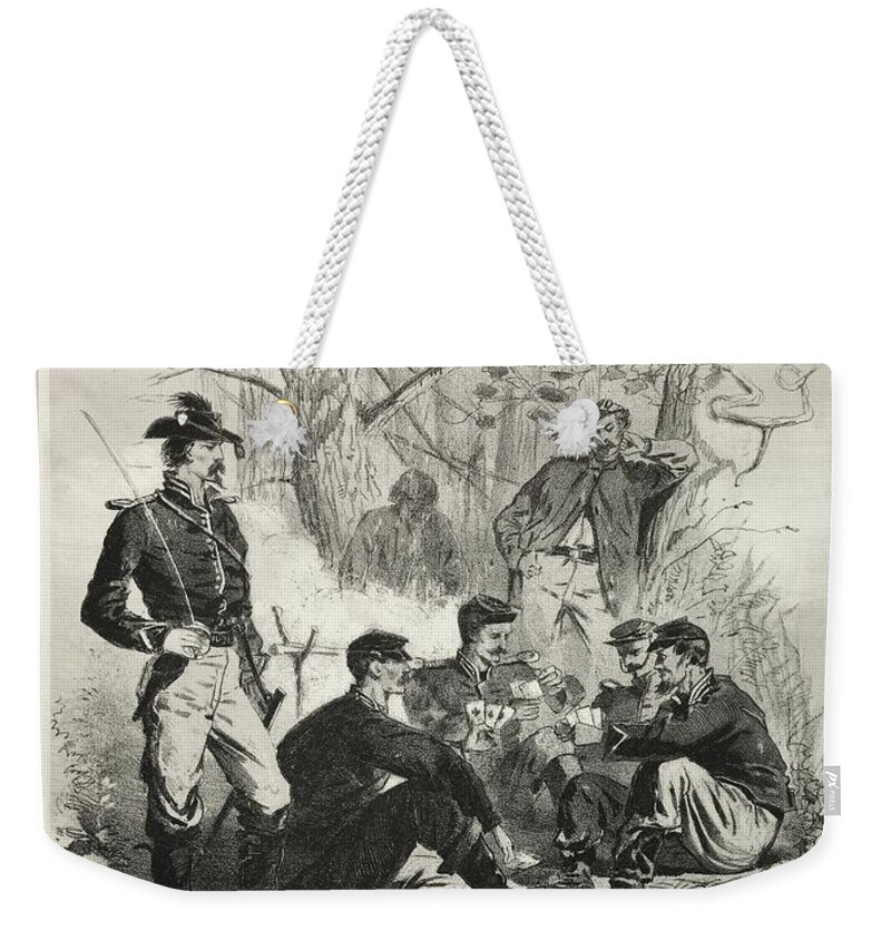 Campaign Sketches A Pass Time 1863 Winslow Homer Weekender Tote Bag featuring the painting Campaign Sketches A Pass Time 1863 Winslow Homer by MotionAge Designs