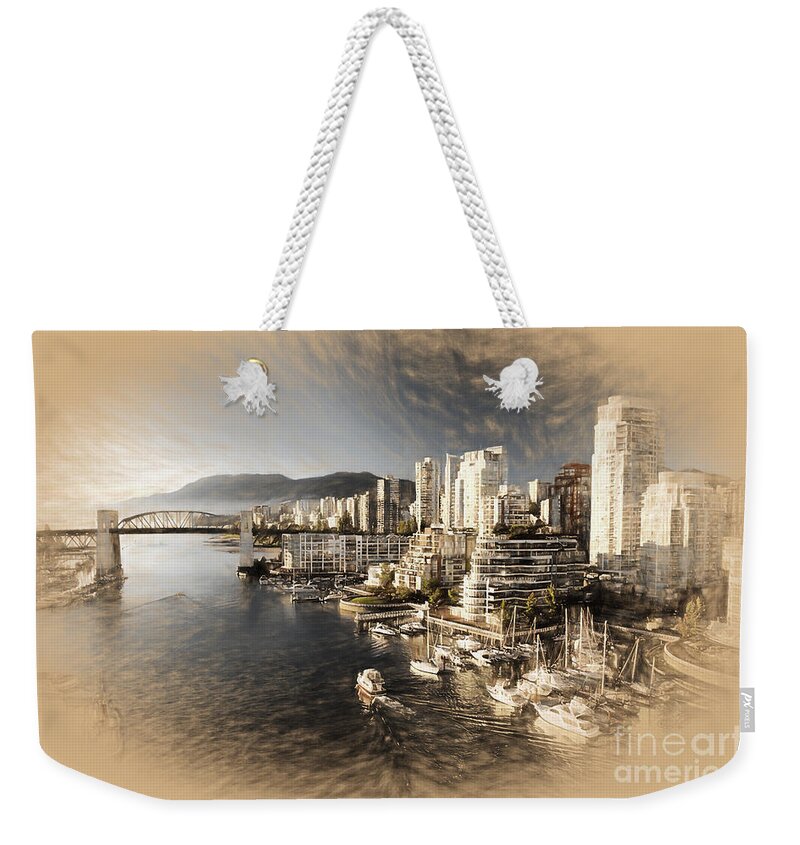 Montreal Weekender Tote Bag featuring the painting Canada-Vancouver-city by Gull G