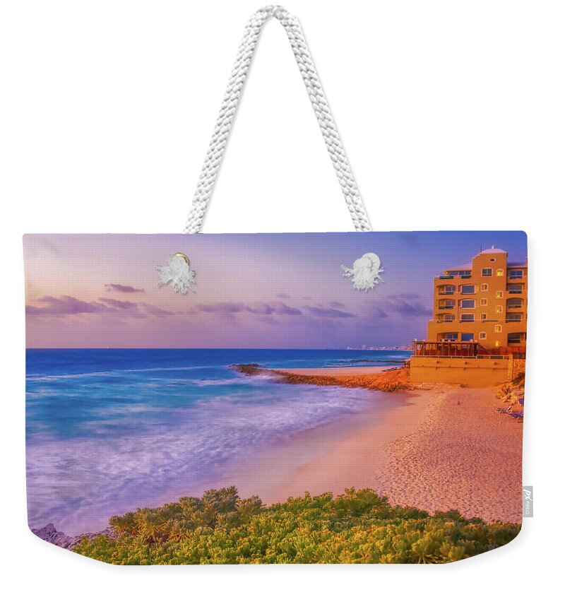 Cancun Weekender Tote Bag featuring the photograph Cancun beach at sunrise by Tatiana Travelways