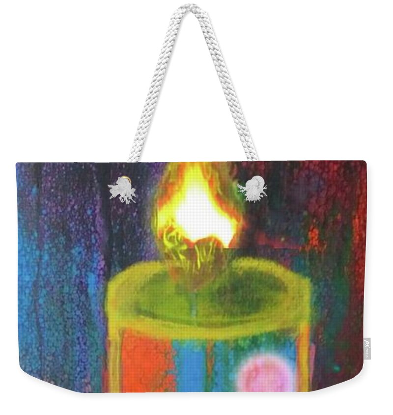 Candle Weekender Tote Bag featuring the mixed media Candle In The Rain by Anna Adams
