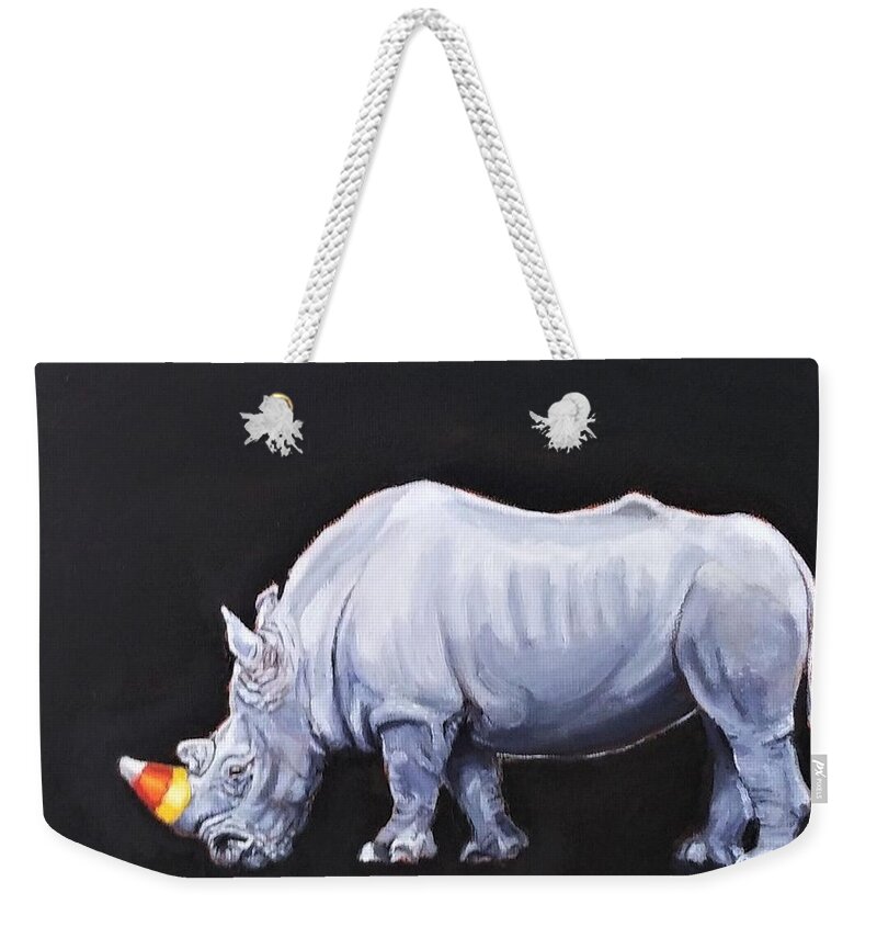 Candy Weekender Tote Bag featuring the painting Candy Corn Horn by Jean Cormier